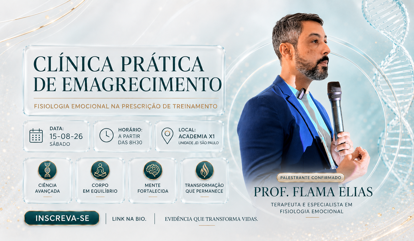 Clínica Prática de Emagrecimento — 15/08/26 · Academia X1 Jd. São Paulo · Prof. Flama Elias